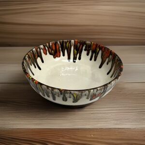 Handmade Ceramic Serving Bowl - Brown & White Salt Drip Glaze - Artisan Pottery